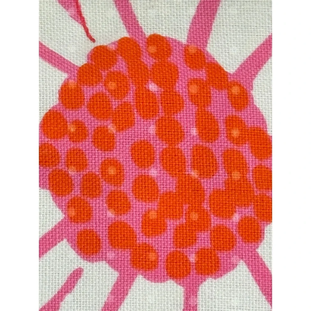 Vintage Vera Neumann Floral Apron Pink Orange Mid Century Modern Kitchen Pocket